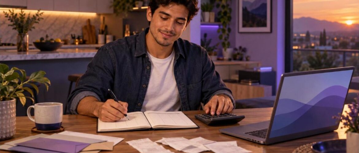 Budgeting Basics course - young man organizing his monthly budget
