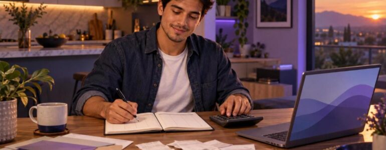 Budgeting Basics course - young man organizing his monthly budget