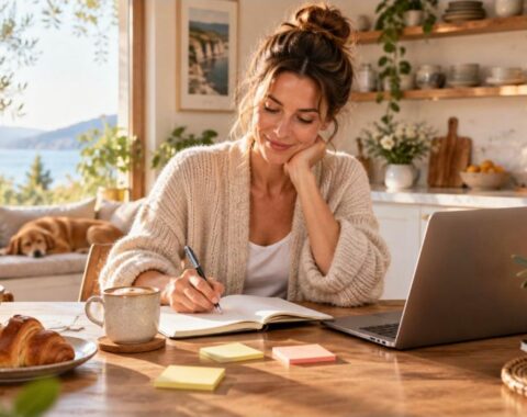 Write a Simple Business Plan course - entrepreneur writing a business plan at home