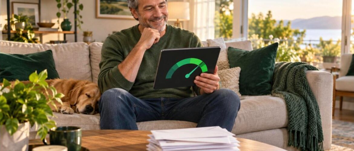 Credit Score Fundamentals course - man happy with his improving credit score