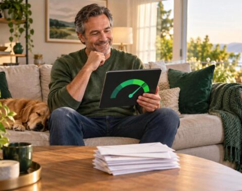 Credit Score Fundamentals course - man happy with his improving credit score