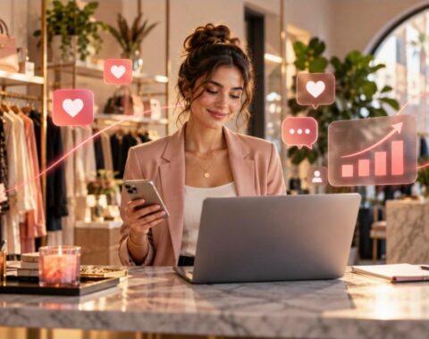 Digital Marketing Fundamentals course - boutique owner reviewing online marketing results